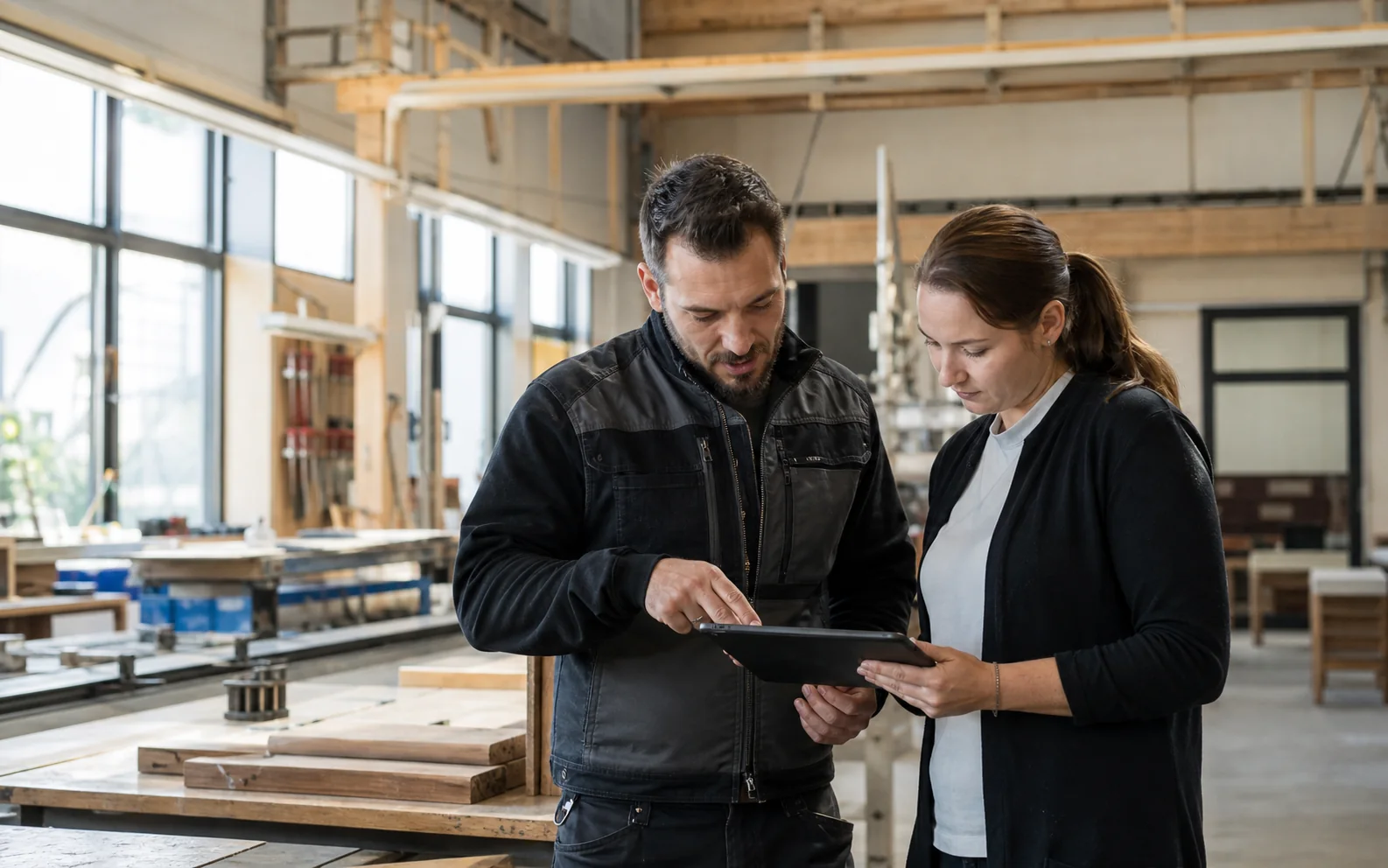 Handwerksbetrieb stimmt einen neuen Auftrag ab